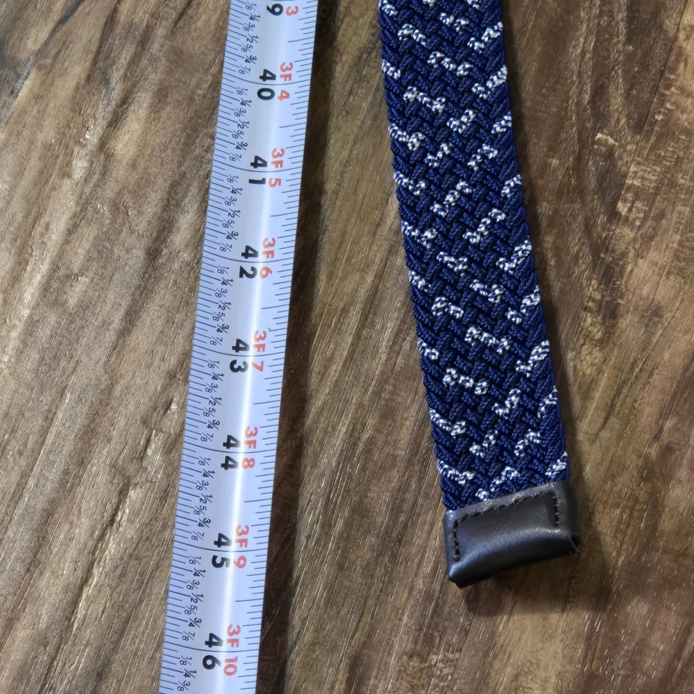 Stylish Woven Knit Navy Blue, White and Brown Men's Belt Stretch Braided Elastic